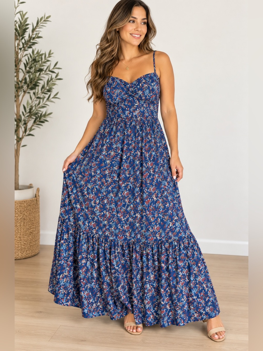 Wishlist Apparel Blue Floral Boho Maxi Dress Size L